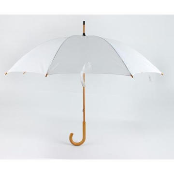 Straight Wooden Handle Grip Gift White Umbrella with Logo Print